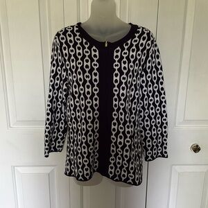 Jones New York Sz Large Zip Up Knit Payterned Cardigan EUC B1015